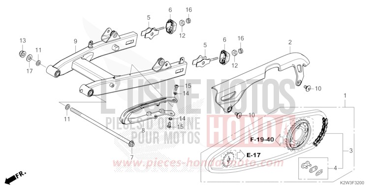 SWINGARM/CHAIN CASE for Dax ST125 PEARL NEBULA RED (R376) from 2023